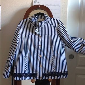 Blue and white Chico’s Jacket.